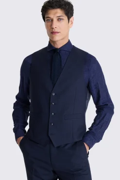 Italian Tailored Fit Navy Check Waistcoat