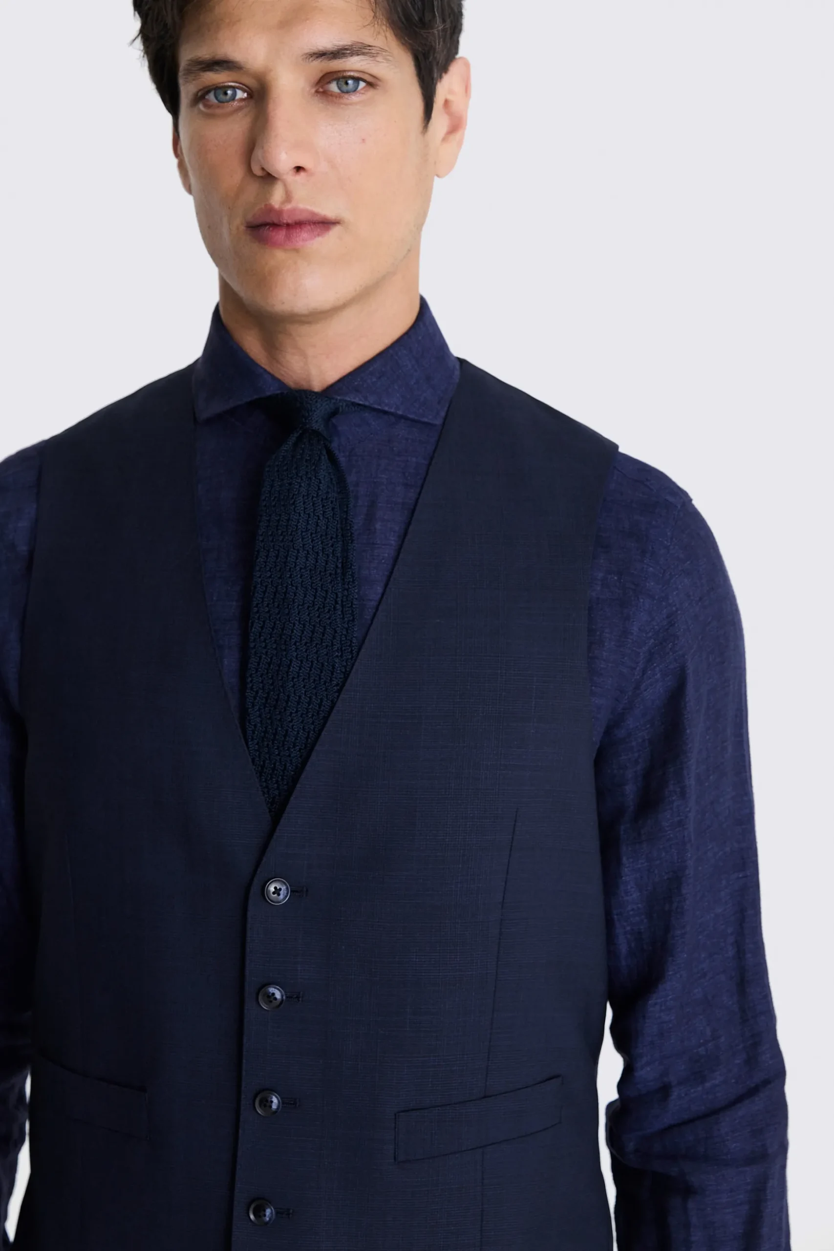 Italian Tailored Fit Navy Check Waistcoat