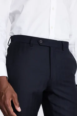 Italian Tailored Fit Navy Herringbone Trousers