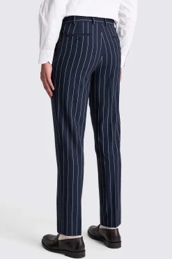 Italian Tailored Fit Navy White Stripe Trousers