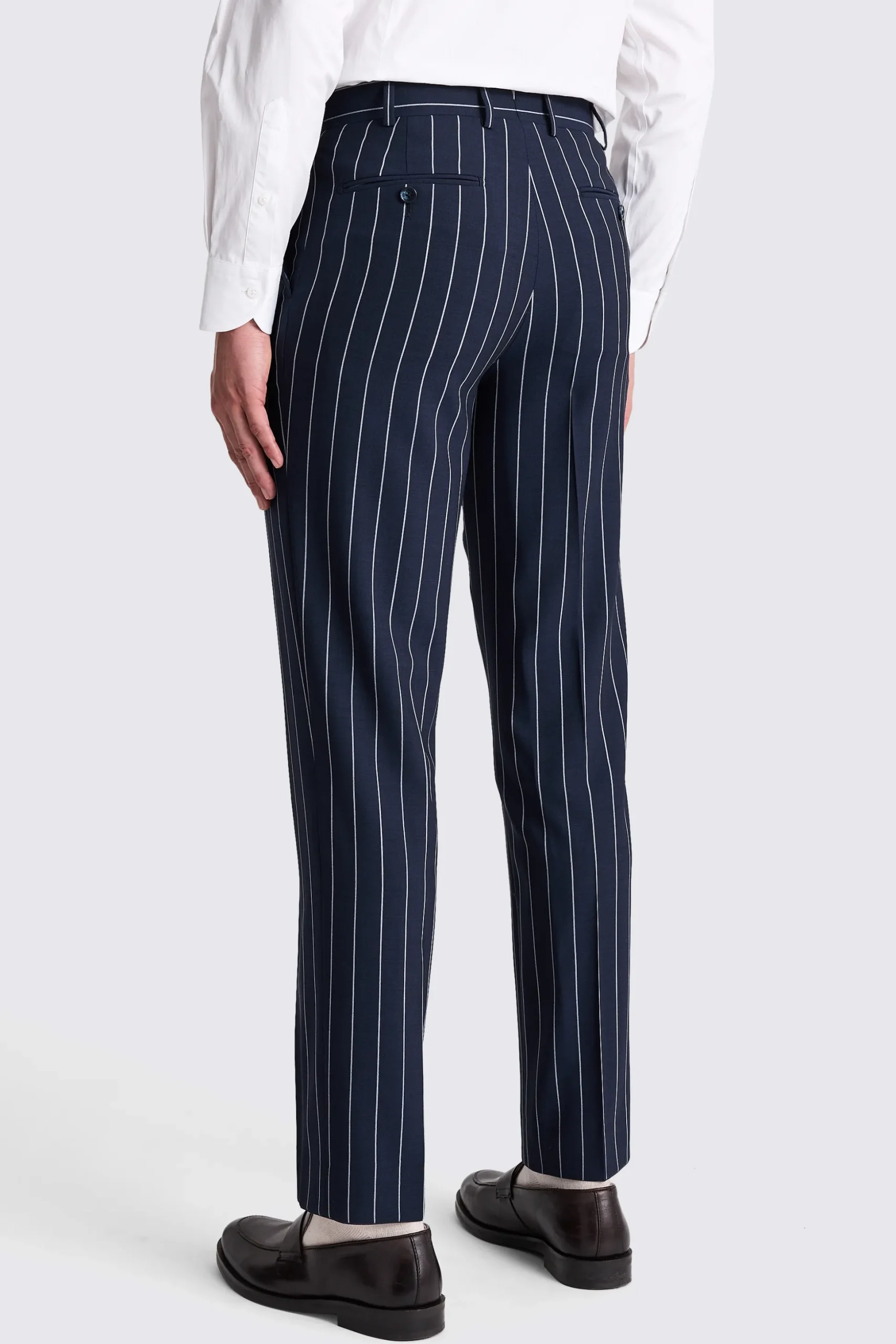 Italian Tailored Fit Navy White Stripe Trousers