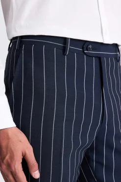 Italian Tailored Fit Navy White Stripe Trousers