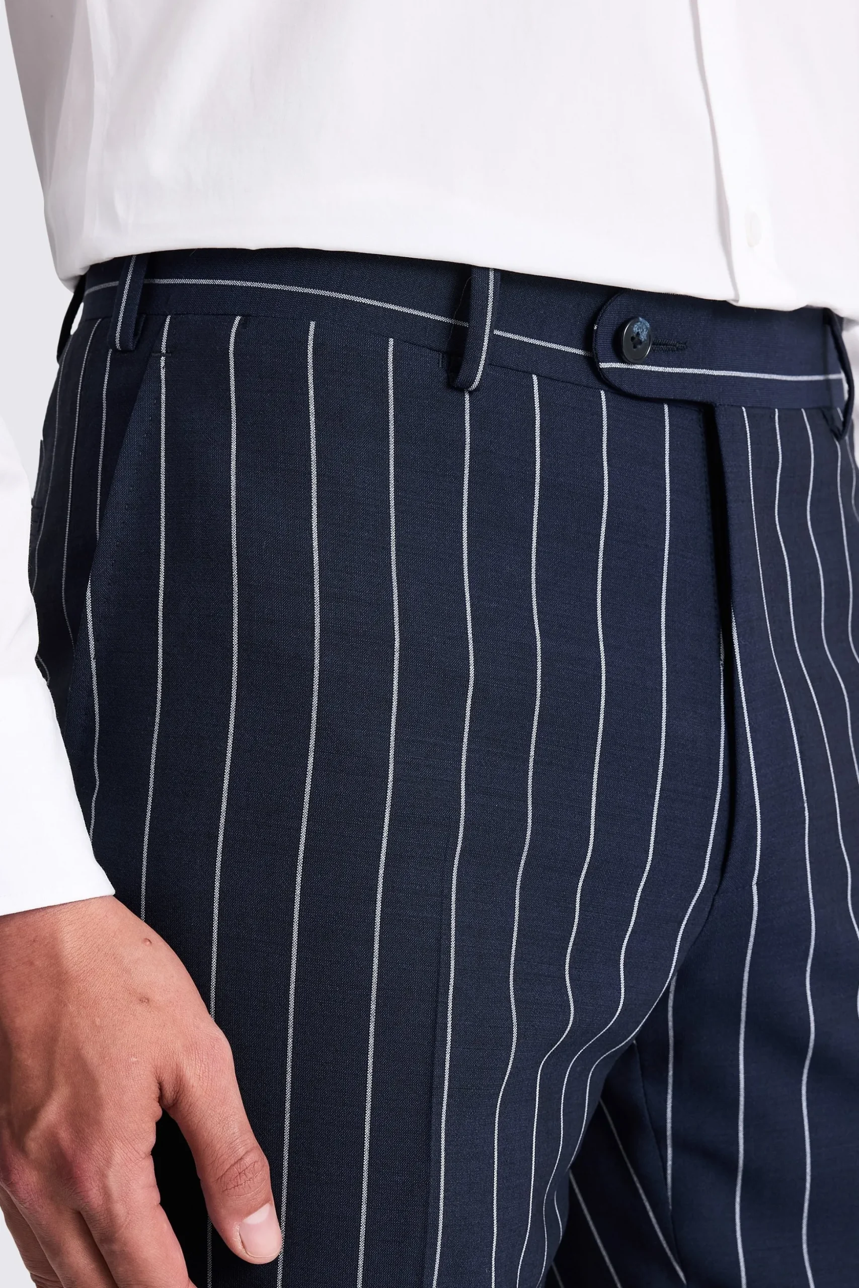 Italian Tailored Fit Navy White Stripe Trousers
