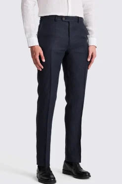 Italian Tailored Fit Navy Twill Linen Trousers