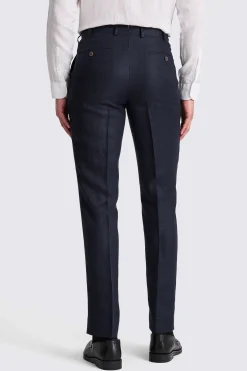 Italian Tailored Fit Navy Twill Linen Trousers