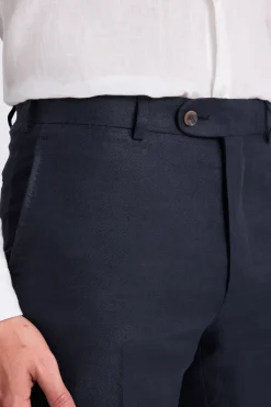 Italian Tailored Fit Navy Twill Linen Trousers