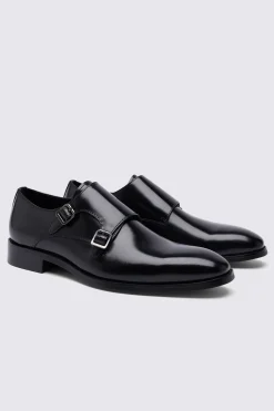 John White Monkton Black Double Monk Shoes