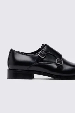 John White Monkton Black Double Monk Shoes