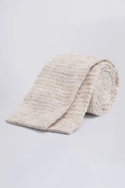 Latte Melange Knitted Linen Tie
