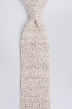 Latte Melange Knitted Linen Tie