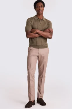 Light Brown 3 Button Pointelle Polo Shirt