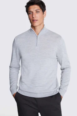 Light Grey Merino Zip-Neck Jumper