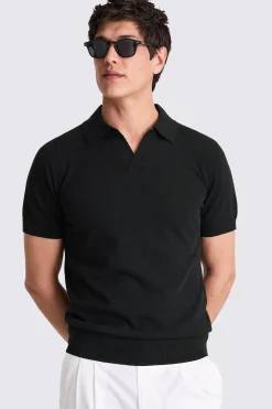 Linen Blend Black Skipper Polo