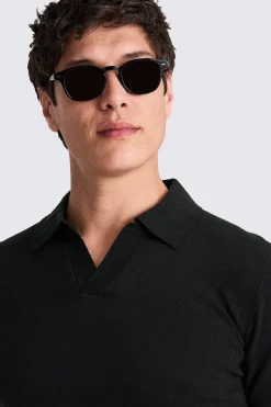 Linen Blend Black Skipper Polo