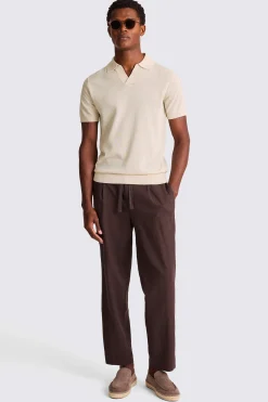 Linen Blend Oatmeal Skipper Polo
