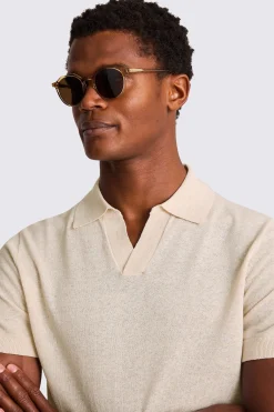 Linen Blend Oatmeal Skipper Polo