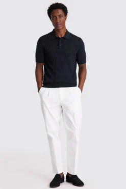 Navy 3 Button Pointelle Polo Shirt