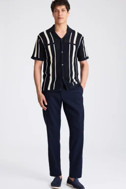 Navy & White Stripe Open Knit Shirt