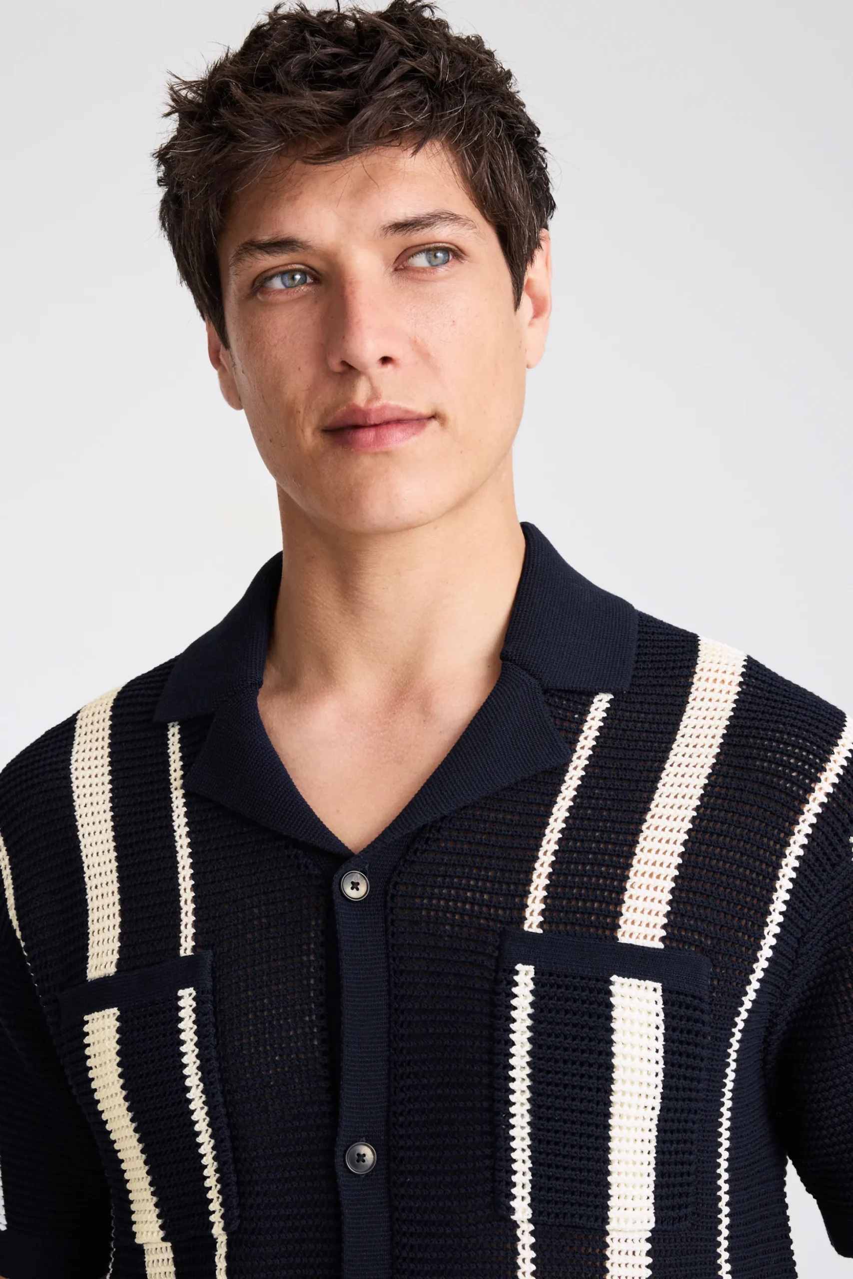 Navy & White Stripe Open Knit Shirt
