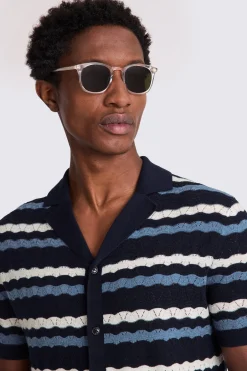 Navy and White Stripe Pointelle Shirt