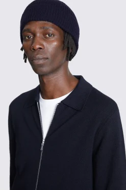 Navy Cashmere Blend Ribbed Beanie
