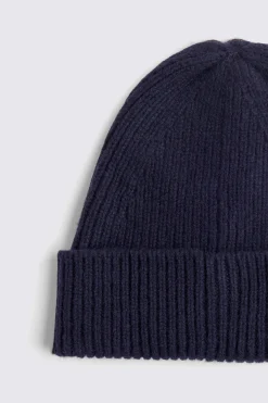 Navy Cashmere Blend Ribbed Beanie