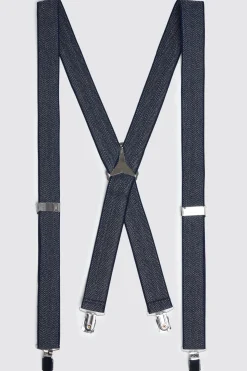 Navy Herringbone Tweed Clip-On Braces