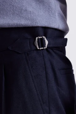 Navy Linen Pleated Trousers
