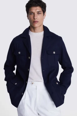 Navy Matte Linen Safari Shacket