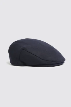 Navy Melton Flat Cap