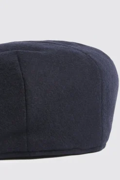 Navy Melton Flat Cap