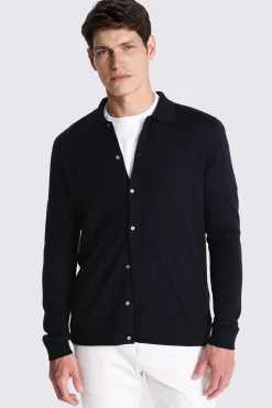 Navy Merino Button Through Shirt