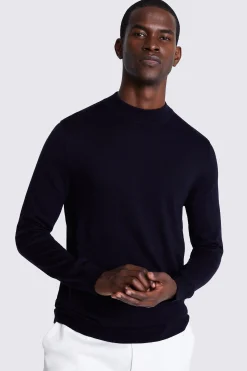 Navy Merino Mock-Neck Jumper