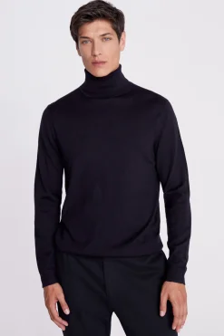 Navy Merino Roll-Neck Jumper