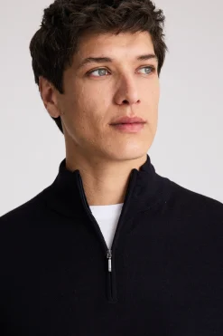 Navy Merino Zip-Neck Jumper