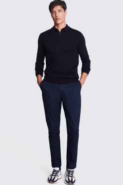 Navy Merino Zip-Neck Polo Shirt
