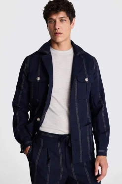 Navy Stripe Safari Shacket