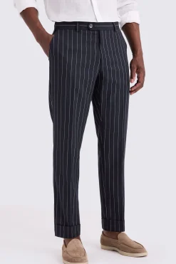 Navy Stripe Wool Tailored Trousers