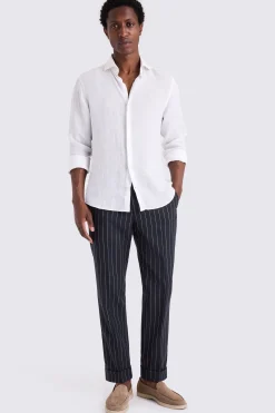 Navy Stripe Wool Tailored Trousers