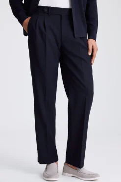 Navy Wool Pleated Trousers