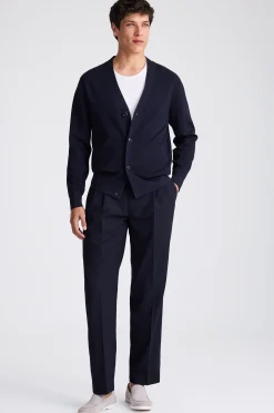 Navy Wool Pleated Trousers