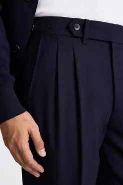 Navy Wool Pleated Trousers