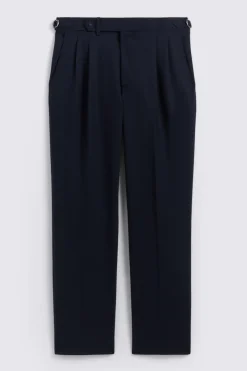Navy Wool Pleated Trousers