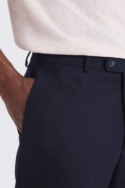 Navy Wool Wide Leg Tailored Trousers
