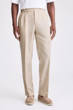 Neutral Wool Pleated Trousers