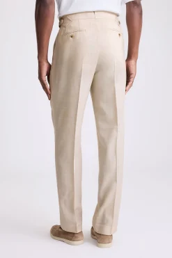 Neutral Wool Pleated Trousers