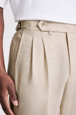 Neutral Wool Pleated Trousers