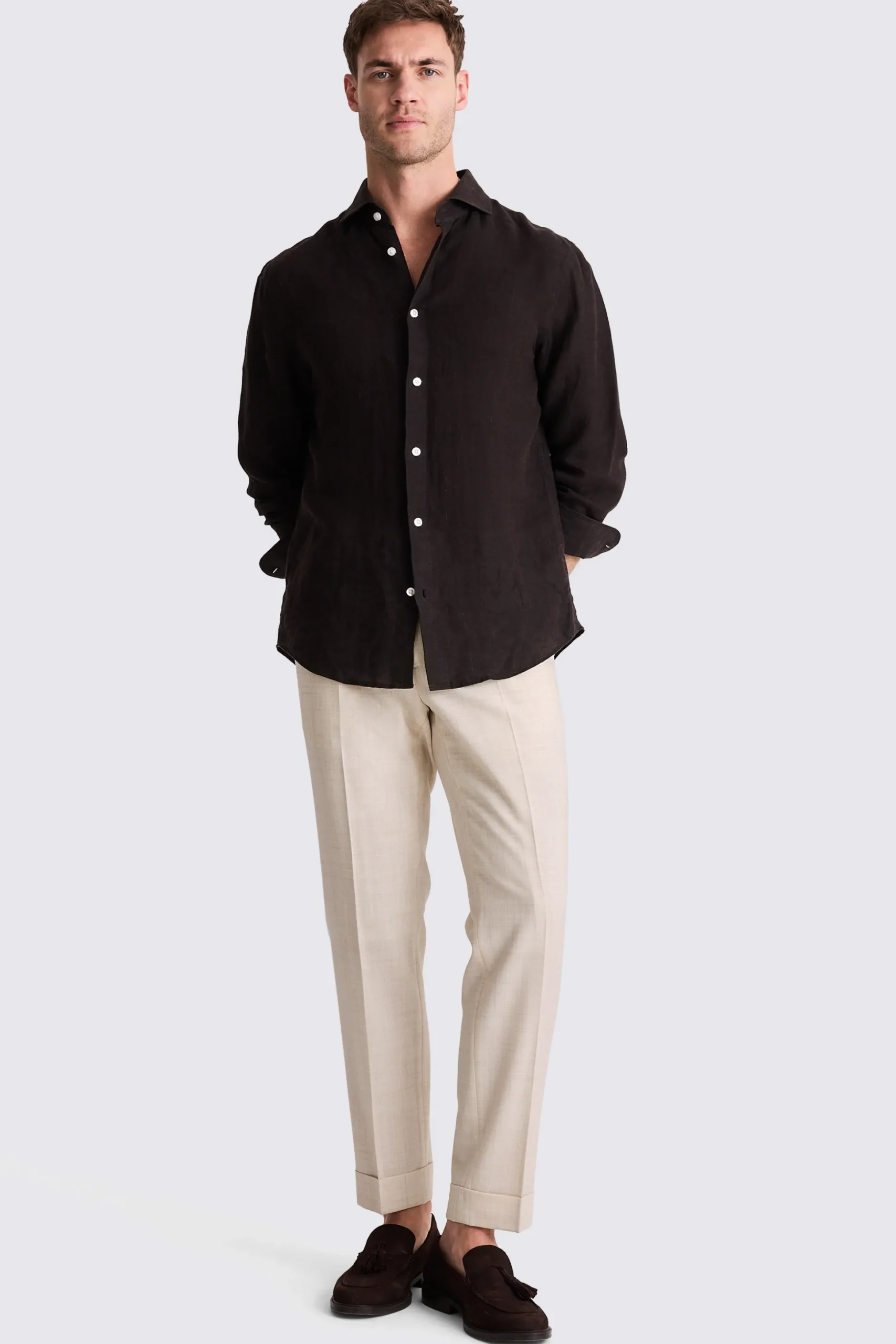 Neutral Wool Tailored Trousers