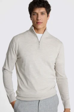 Oatmeal Merino Zip-Neck Jumper