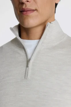 Oatmeal Merino Zip-Neck Jumper